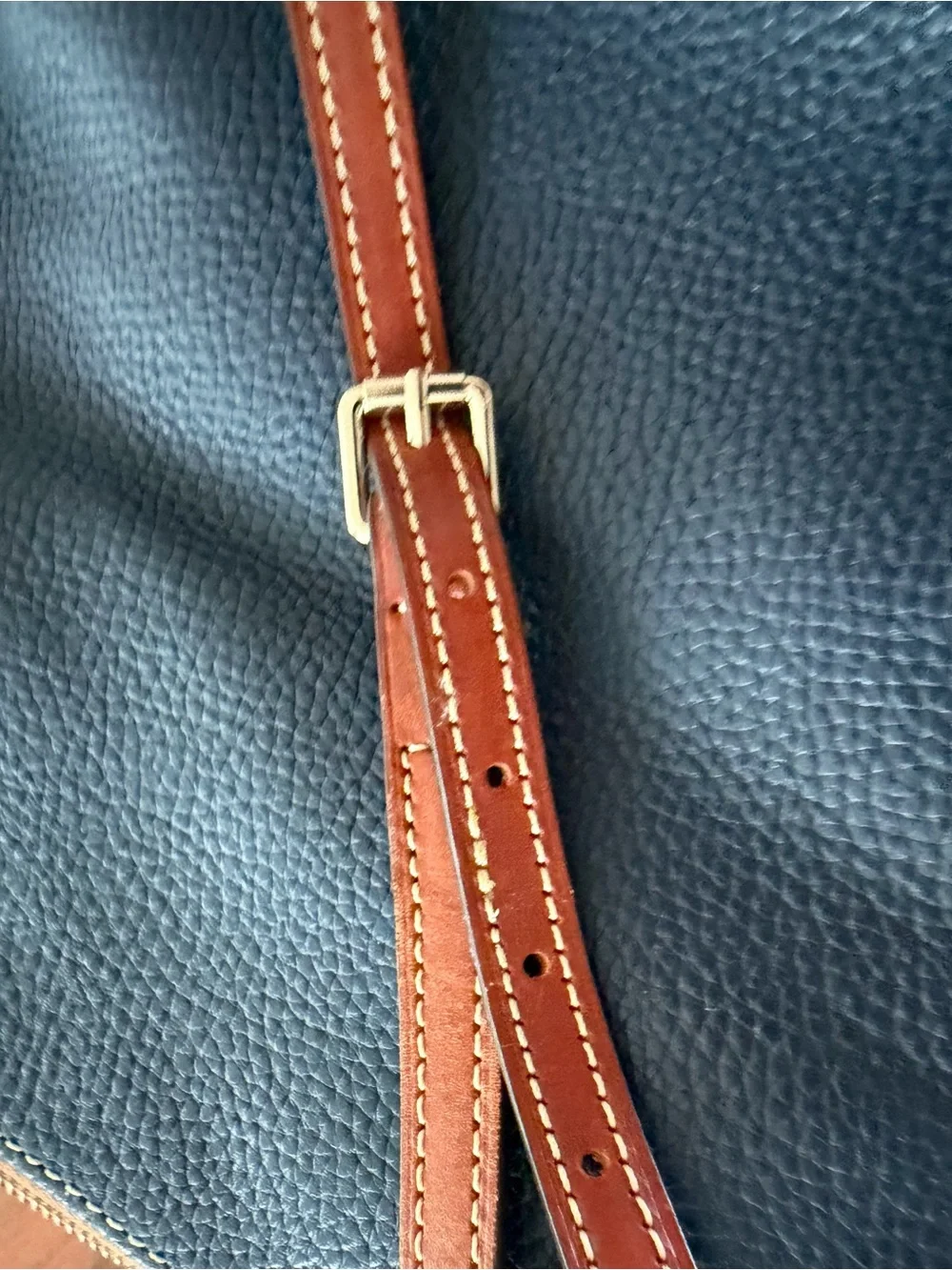 Dooney & Bourke Black Pebbled Leather Crossbody with Brown Trim & Gold Plate